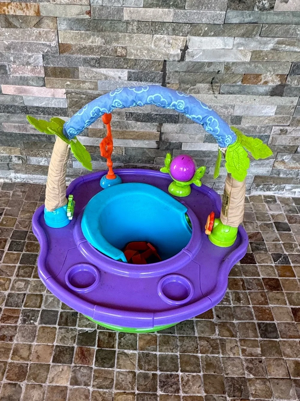 Purple & Teal Baby Activity spinning Seat with Hanging Jungle Toys